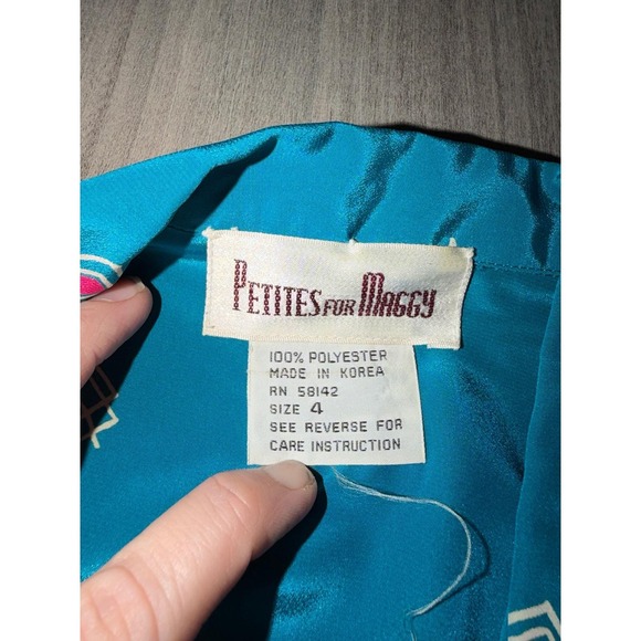 Petites for Maggy Vintage Teal Geometric Satin Midi Dress Size 4 Retro 80s G2 - Picture 9 of 10